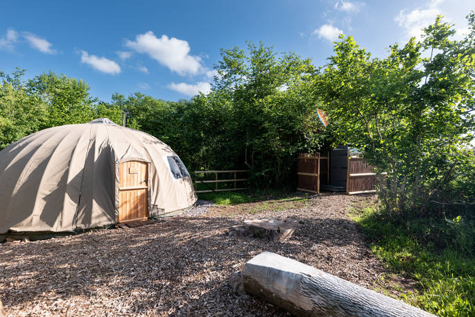 Cae Solomon at Penhein glamping alachigh tent exterior, Chepstow, Monmouthshire, Wales