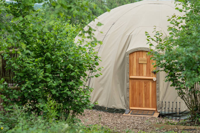 Castroggi at Penhein glamping alachigh tent exterior, Chepstow, Monmouthshire, Wales