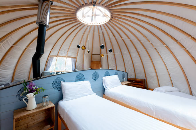 Penhein Glamping alachigh interior beds, Chepstow, Monmouthshire, Wales