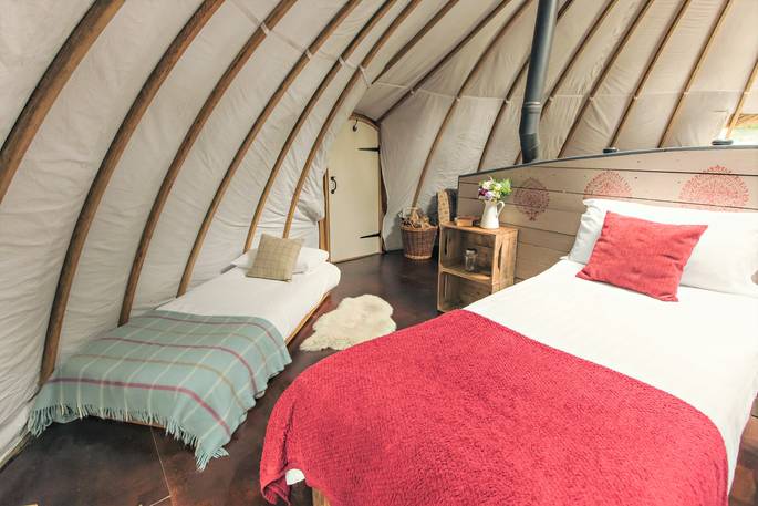 Penhein Glamping alachigh tent beds, Chepstow, Monmouthshire, Wales