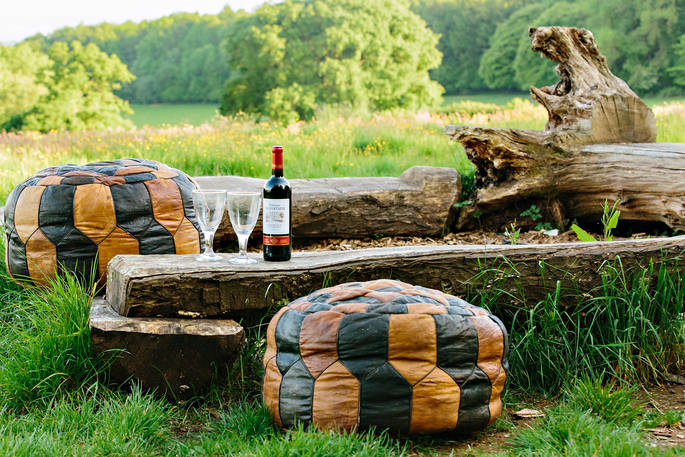 Chill out on the beanbags and enjoy a glass of wine al fresco on a summer's evening at Penhein Glamping in Monmouthshire