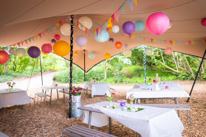 Penhein Glamping group diner, Chepstow, Monmouthshire, Wales