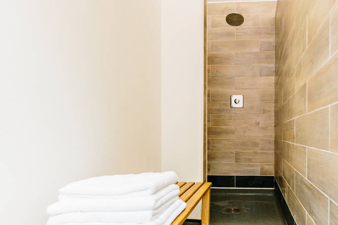 Bathroom and hot shower at Penhein Glamping in Monmouthshire