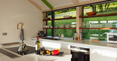 The Chickenshed cabin kitchen at Trellech, Monmouthshire, Wales
