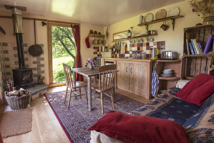 Lichen Cabin living room, The Dovecote, Chepstow, Monmouthshire