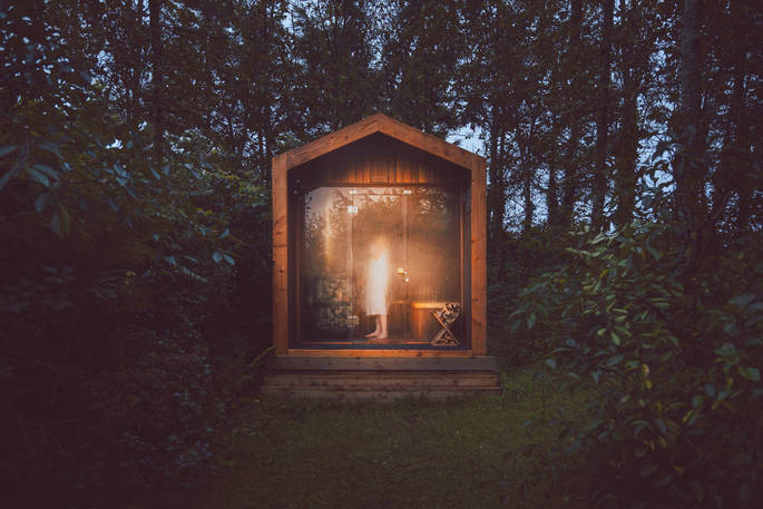 Cwtch Woodland Camp cabins sauna, Rosemarket, Pembrokeshire