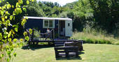 The charming and rustic Cwt Gwyrdd shepherd's hut at Isfryn in Pembrokeshire