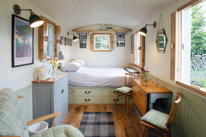 damselfly shepherd's hut interior bedroom