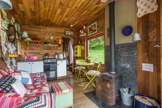 Welsh cabin featuring wood burner