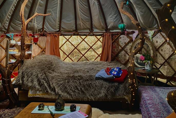 Interior of yurt and window