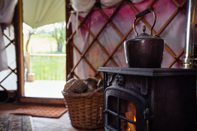 The roaring log burner at Jericho Yurt, perfect for those late evening cups of tea.