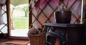 The roaring log burner at Jericho Yurt, perfect for those late evening cups of tea.