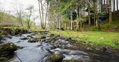 Ynys Affalon treehouse - stream, Builth Wells, Powys, Wales
