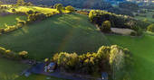 Glanbrogan Glamping cabins, drone view, Llanfyllin. Powys, Wales