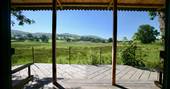 Views of the beautiful fields from the entrance of The Duck Cabin in Powys 