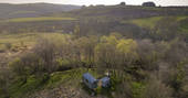 Come By Shepherd's hut - drone view at Mill Meadow, Llandrindod Wells, Powys, Wales