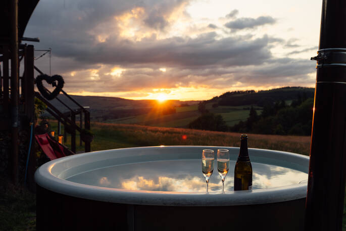 hot tub with sunset view