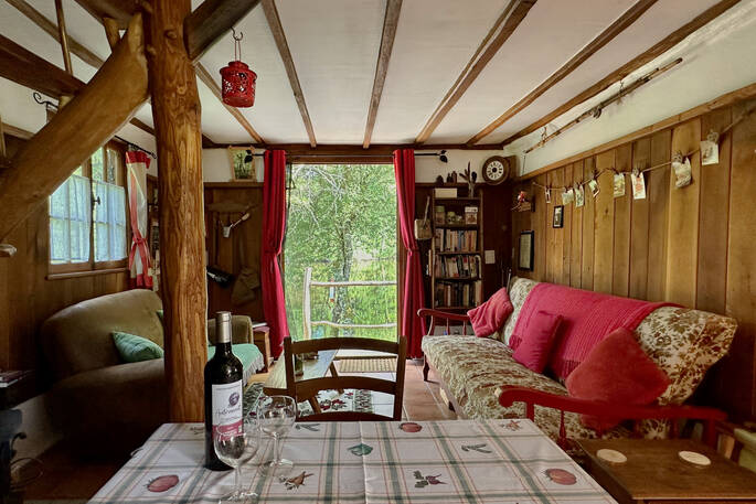 2. Interior Fisherman's cabin looking out