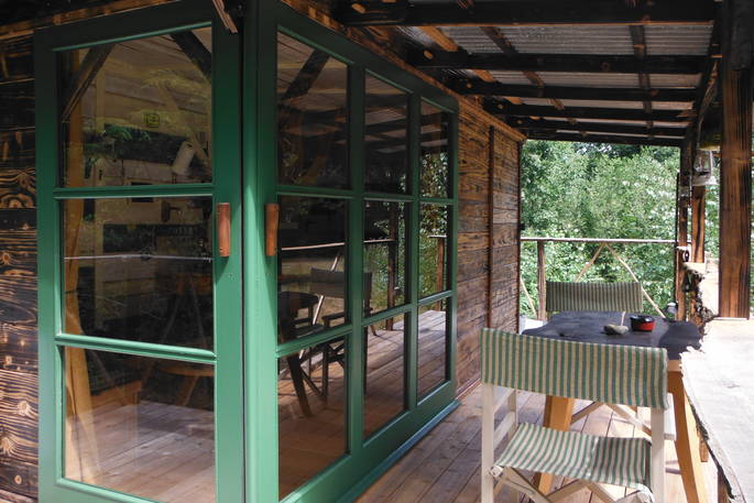 log cabin dordogne holiday france sliding door covered deck