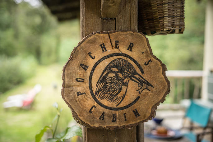 The handmade Poacher's Cabin sign in Dordogne, France