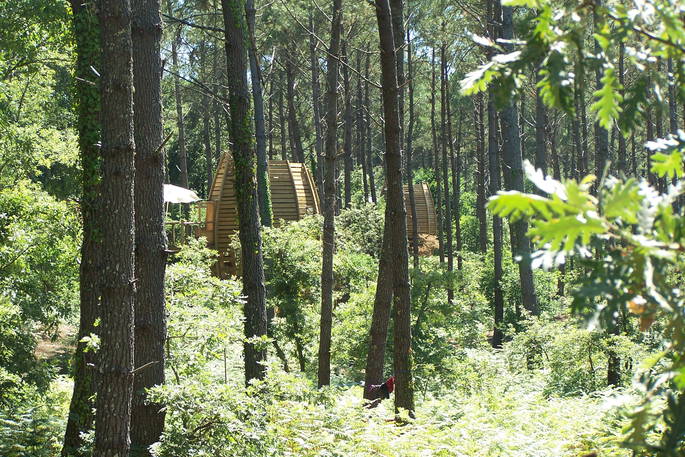 Cabins in the trees at River Treehouse, Gironde
