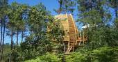 Exterior view of treehouse at Cap Cabane, Gironde, France