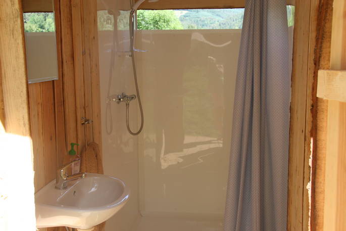 Bathroom interior at Cherry Blossom Yurt, Auvergne Naturelle, Haute-Loire