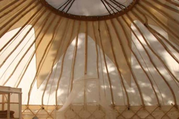 Yurt interior at Forget-me-not Yurt, Haute-Loire