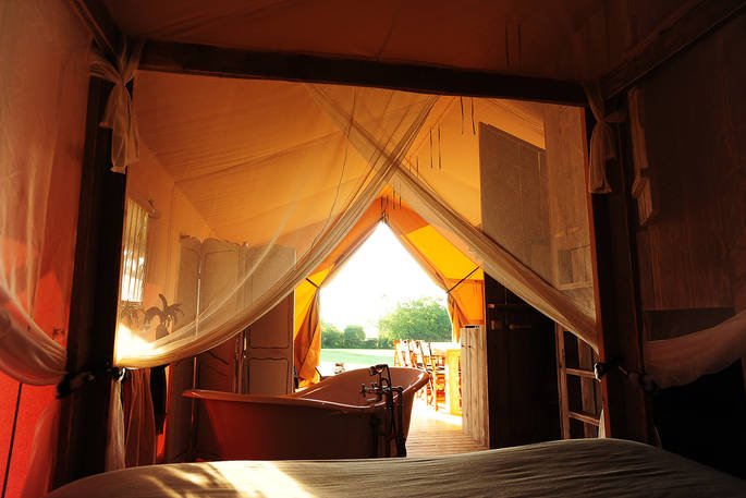 bath bed view safari tent france