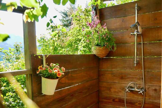 Outdoor bathroom with a view