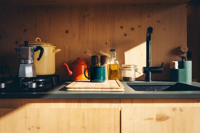 Kitchen equipped with a double gas hob