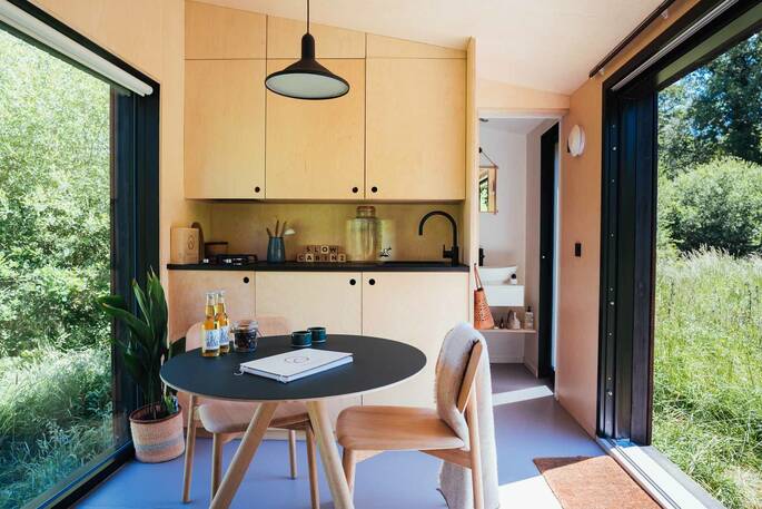 Open plan kitchen and dining table for two