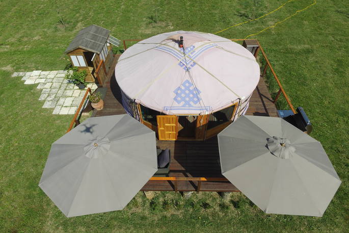 leccio del corno yurt from the air abruzzo region italy 