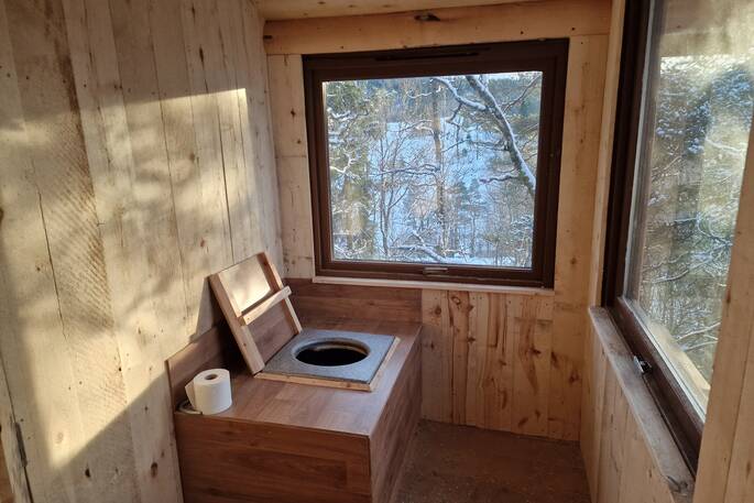 Compost loo and outdoor shower seperate to the treehouse