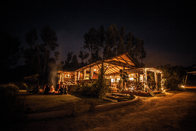 Desejo Tent communal area during the night, A Terra, Sao Teotinio, Baixo Alentejo, Portugal
