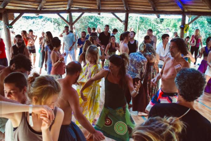 Desejo Tent communal dancing and meditation area, A Terra, Sao Teotinio, Baixo Alentejo, Portugal