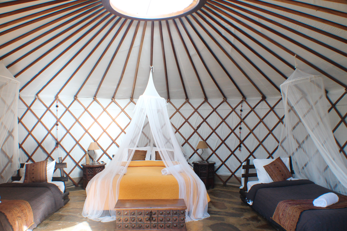 Imagination Yurt interior, A Terra, Sao Teotinio, Baixo Alentejo, Portugal