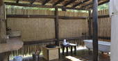 Bathroom facilities at A Terra with bath, shower and compost loo