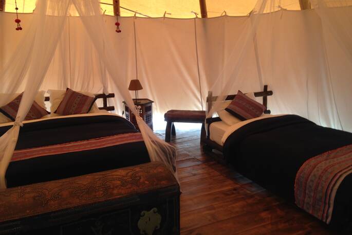 Beautiful interiors at A Terra in Portugal, with one double and two single beds