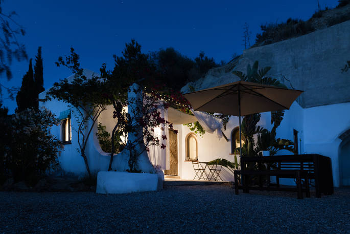 Casa Isadora Cave House at night, Almeria, Spain