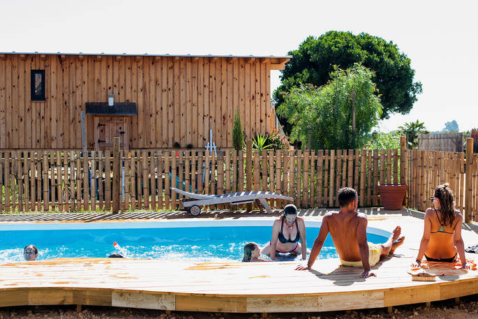 Cool down from the sun in the wood carved swimming pool at The Magic Ranch in Cadiz, Spain