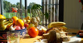 Delicious fruit and bread laid out inside Magic HQ in Cadiz