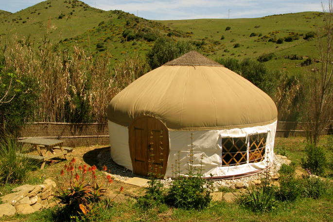 poniente, exterior, garden, outdoor eating, yurt
