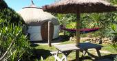 sirocco yurt, hammock, picnic table, garden