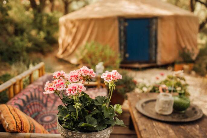 Dining area outside the Yurt