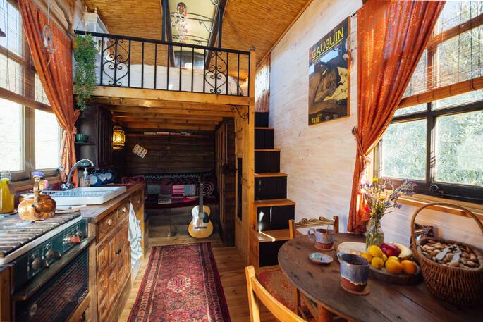 The Little Wooden House cabin interior, Malaga, Spain