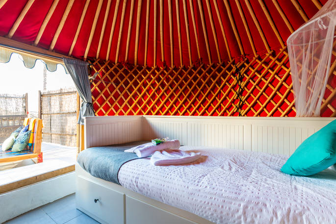 Eco Chiquitita Yurts view from single bed, glamping, Finca de Arrieta, Haría, Lanzarote, Spain