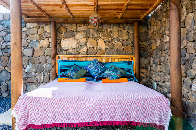 Eco Luxury Yurt Suite outdoor bed, glamping, Finca de Arrieta, Haría, Lanzarote, Spain