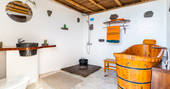 Eco Luxury Yurt Suite shower room with bath tub, glamping, Finca de Arrieta, Haría, Lanzarote, Spain