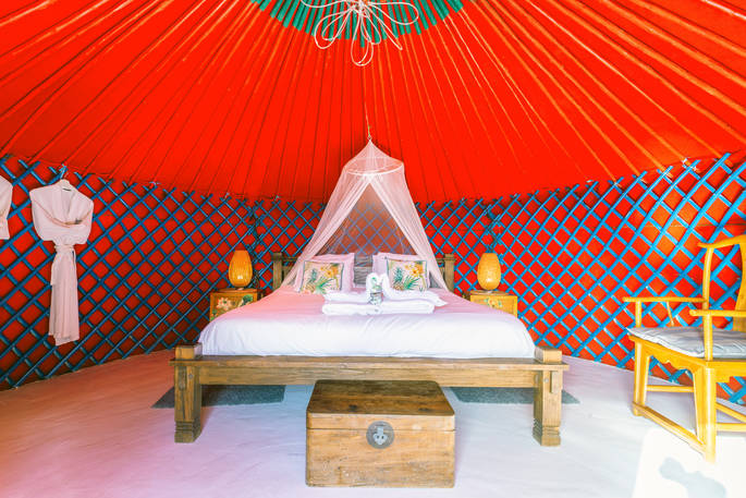Eco Palm Yurt bed, glamping, Finca de Arrieta, Haría, Lanzarote, Spain